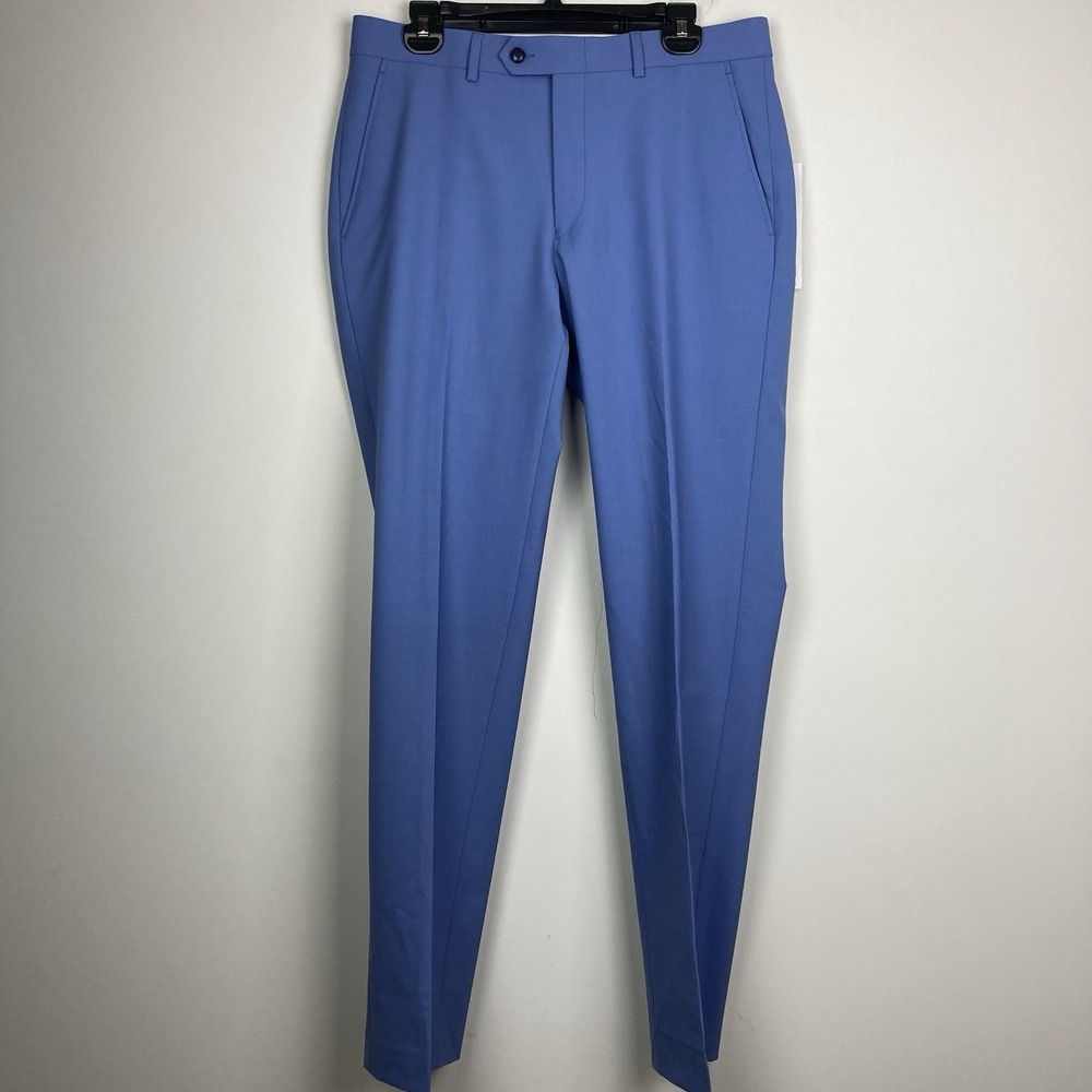 Bar III‎ Mens Slim fit Dress Pants 32Wx32L Blue Solid Wool Blend E111699 - Picture 9 of 11
